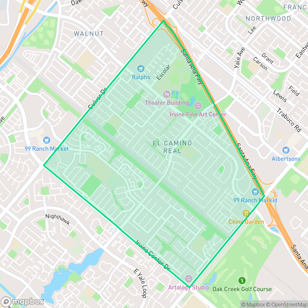 Map showing the location of El Camino Real, Irvine, CA