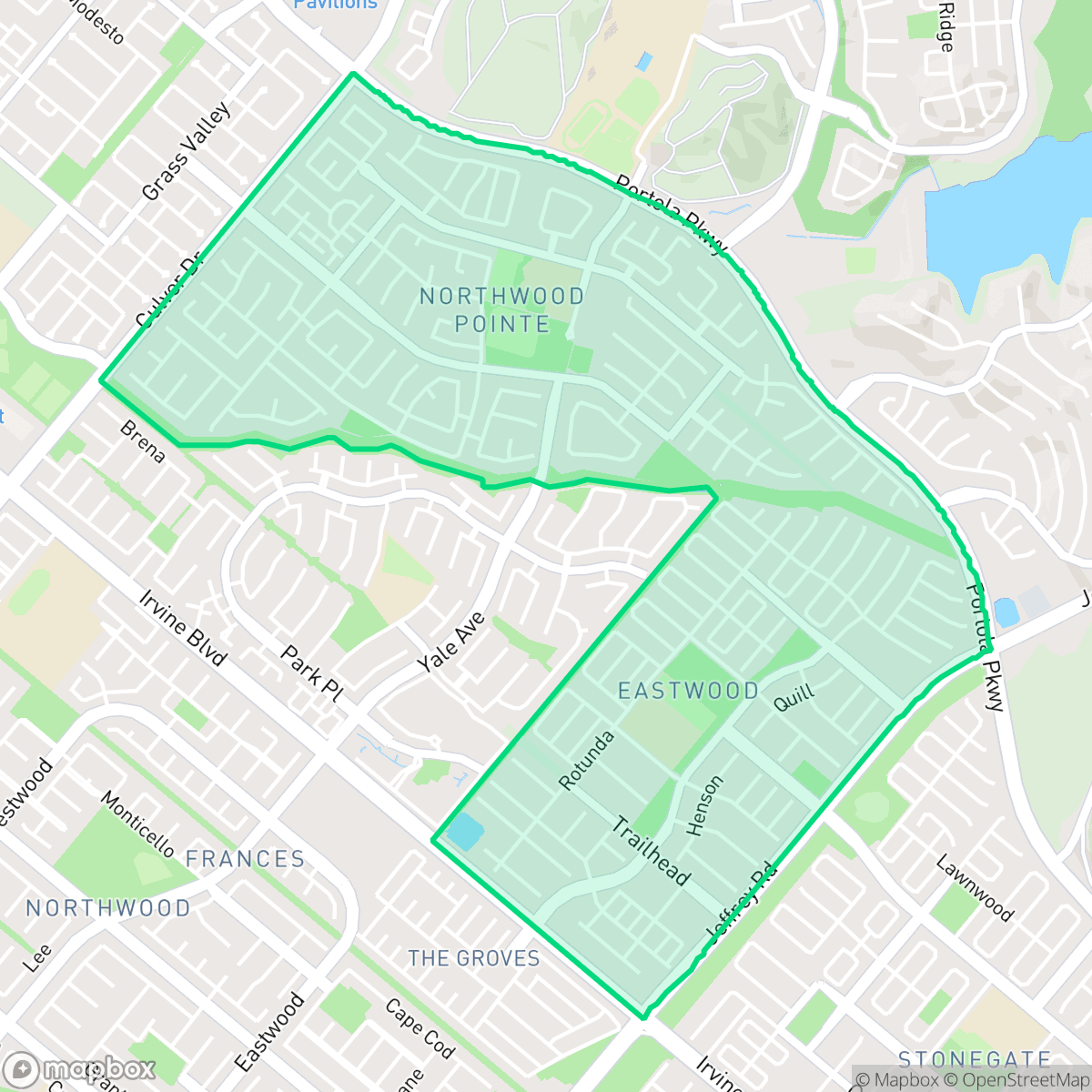 Map showing the location of Northwood Point, Irvine, CA