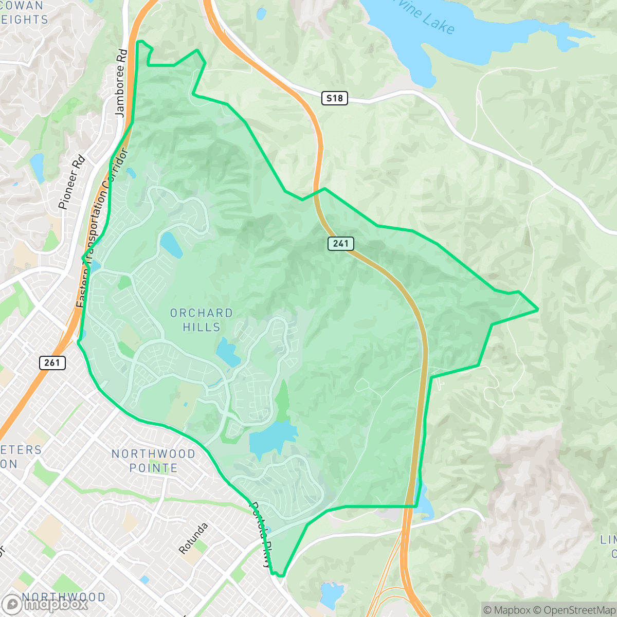Map showing the location of Orchard Hills, Irvine, CA