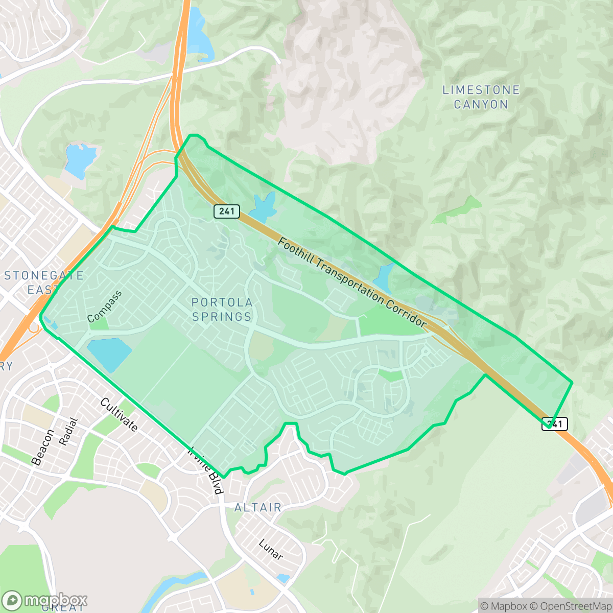 Map showing the location of Portola Springs, Irvine, CA
