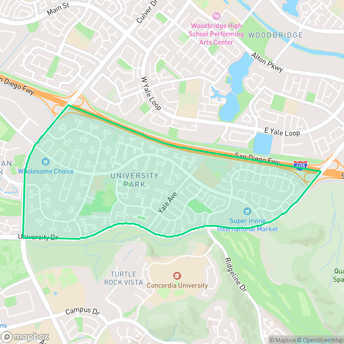 Map showing the location of University Park, Irvine, CA