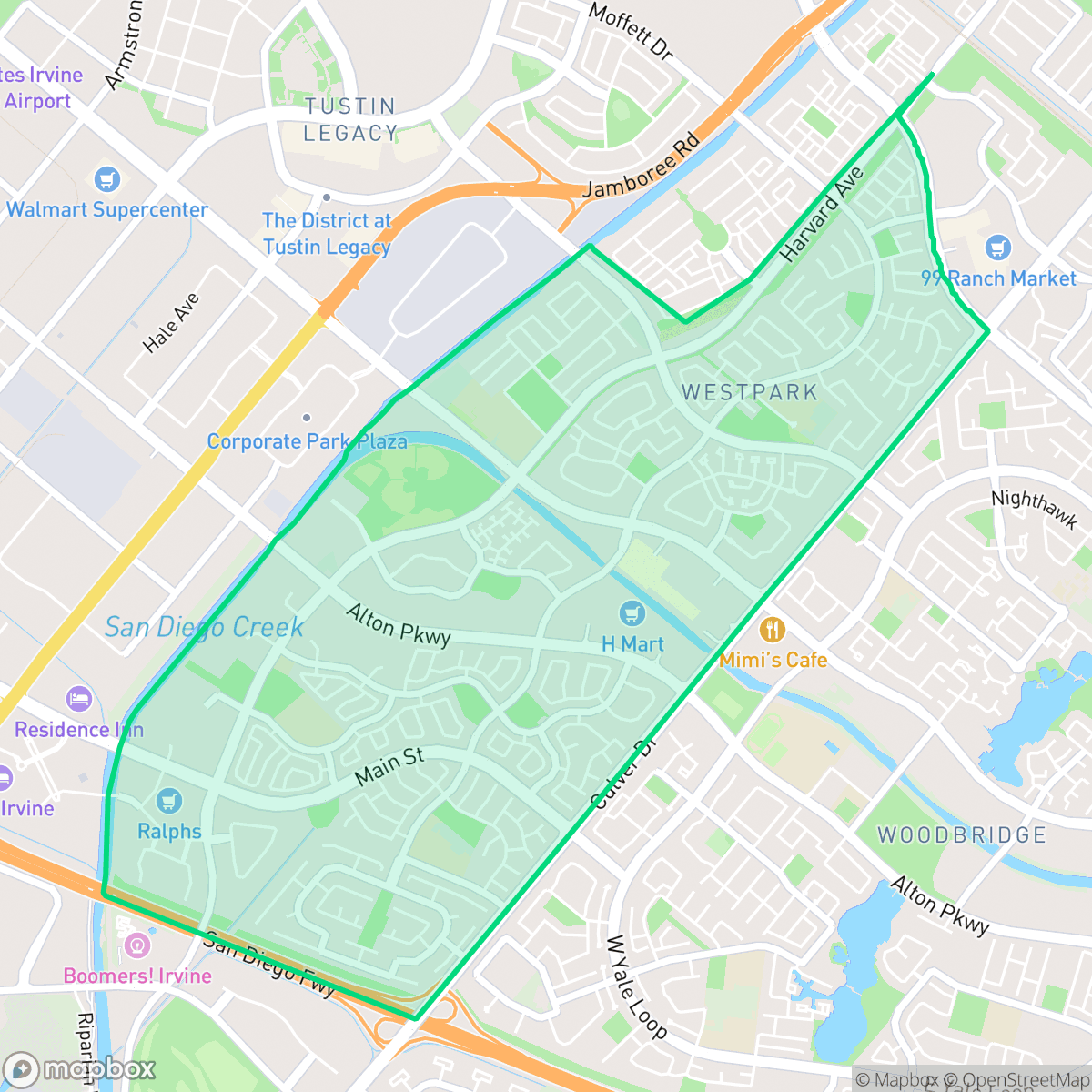 Map showing the location of West Park, Irvine, CA