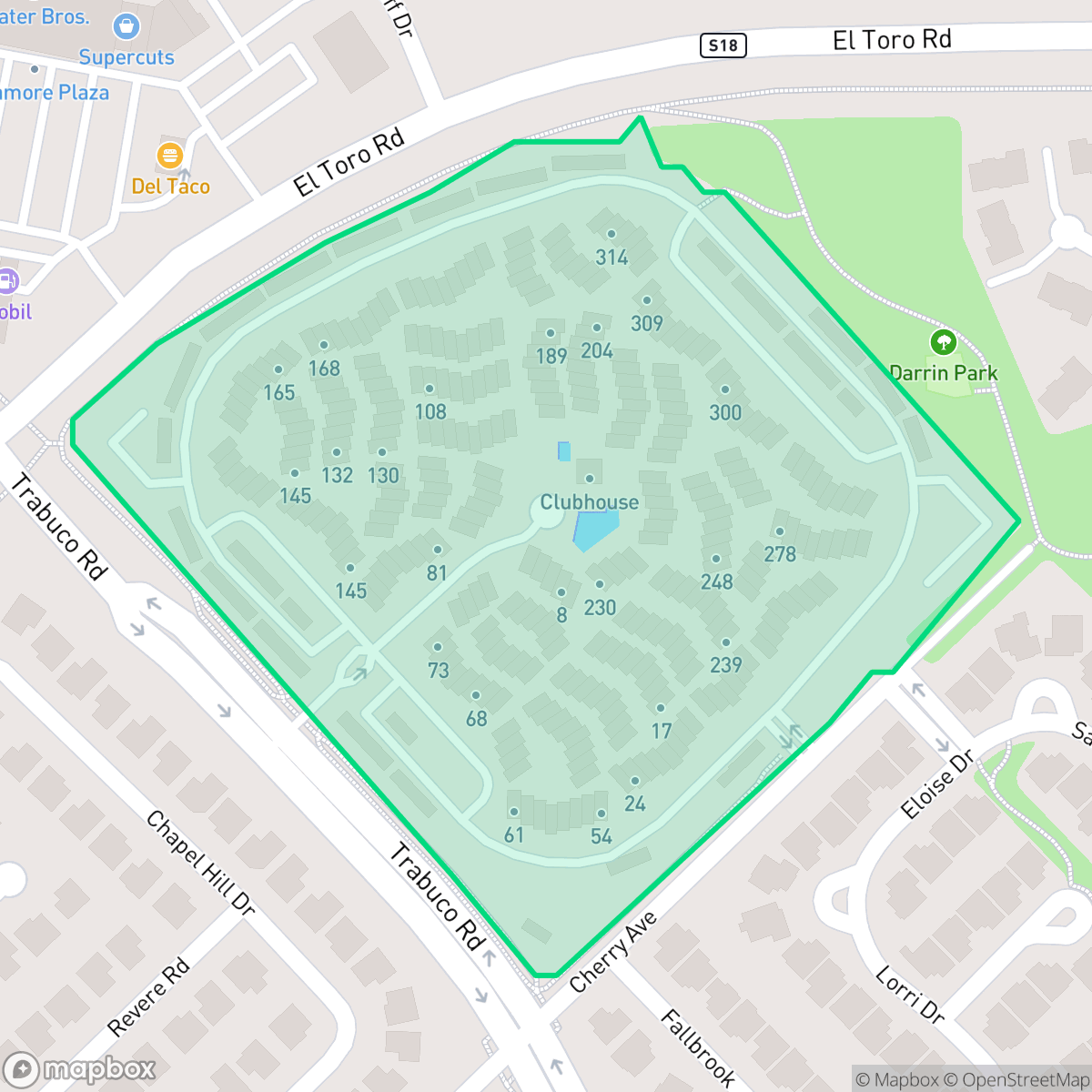 Map showing the location of Cedar Glen, Lake Forest, CA