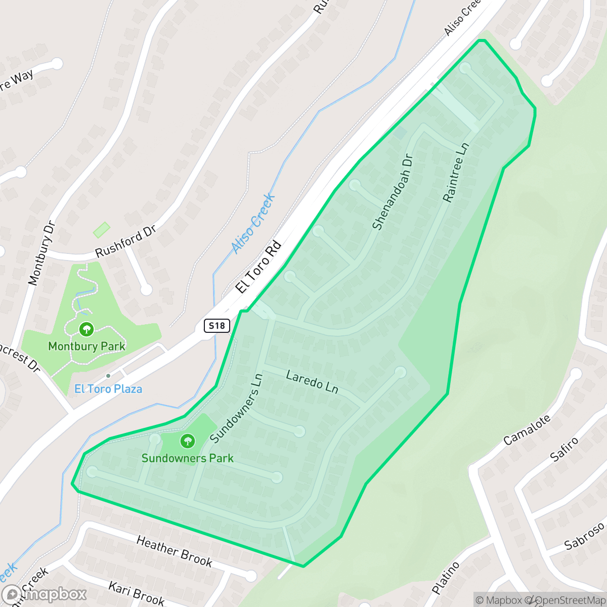 Map showing the location of Sycamore Creek, Lake Forest, CA