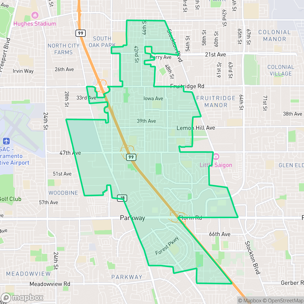 Map showing the location of Parkway-South Sacramento, Lemon Hill, CA