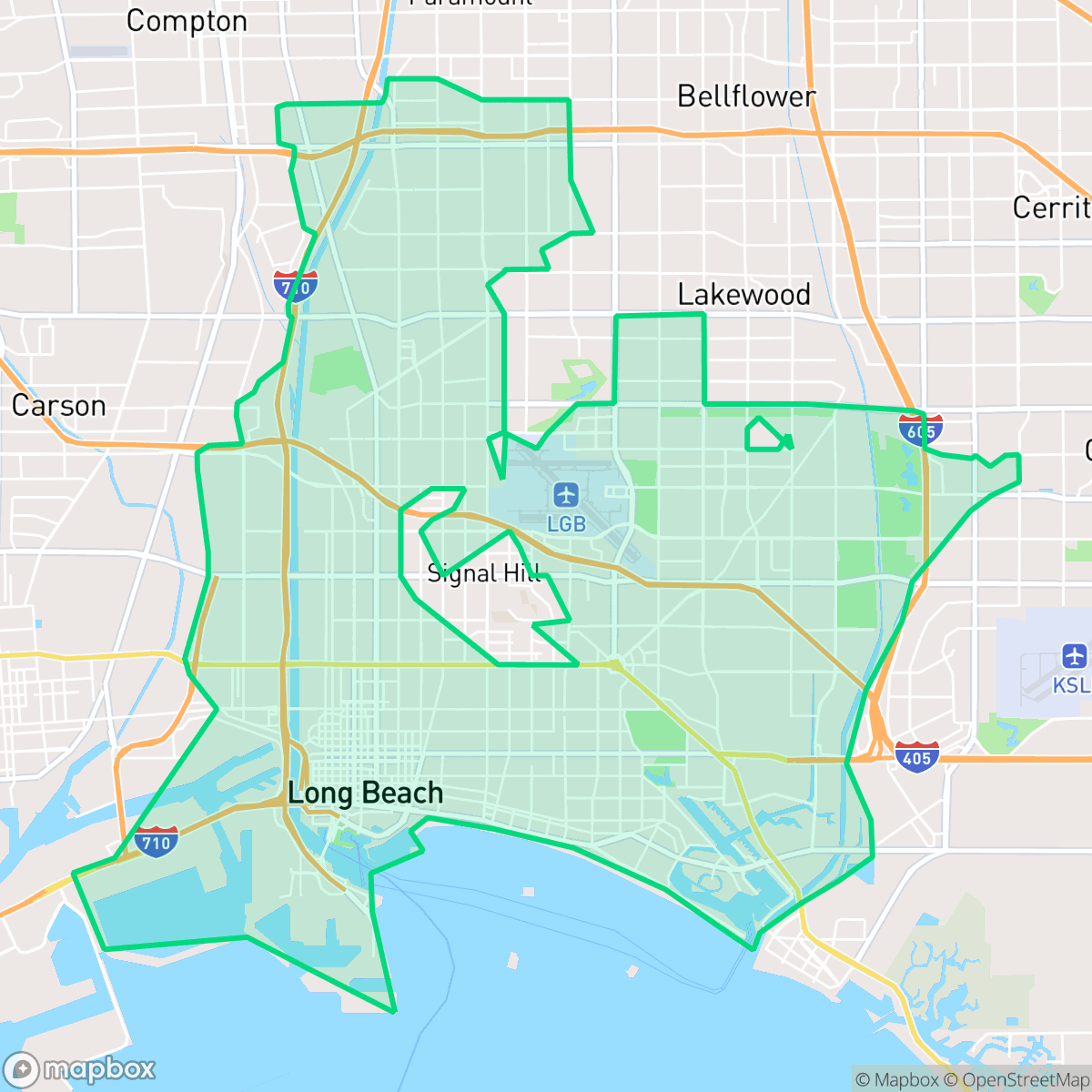 Map showing the location of Long Beach, CA — coverage area