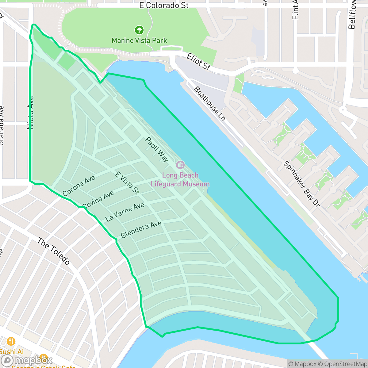 Map showing the location of Belmont Park, Long Beach, CA