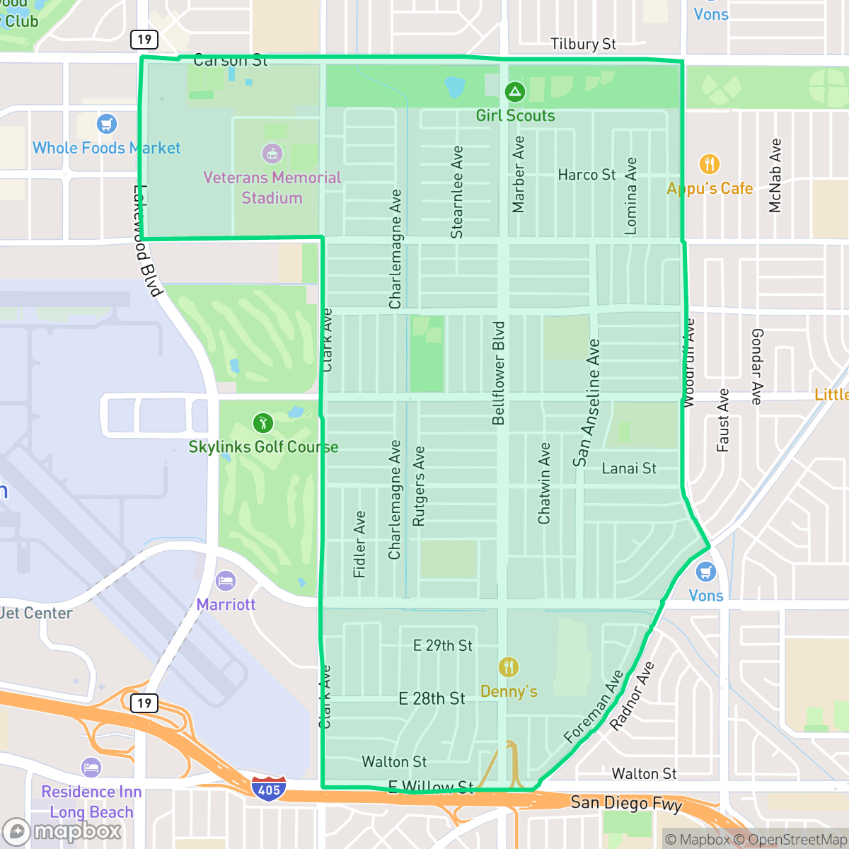Map showing the location of City College Area, Long Beach, CA