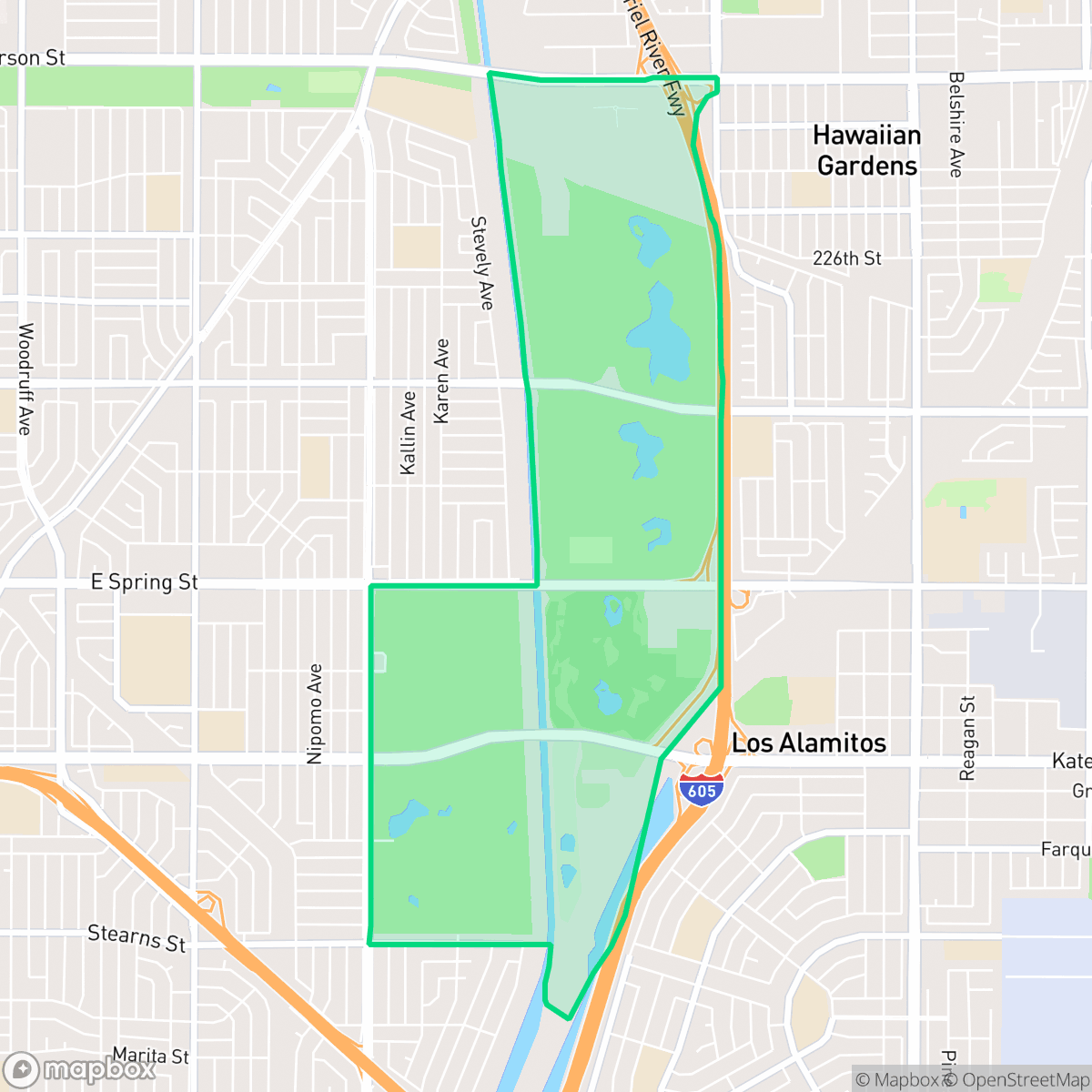 Map showing the location of El Dorado Park, Long Beach, CA