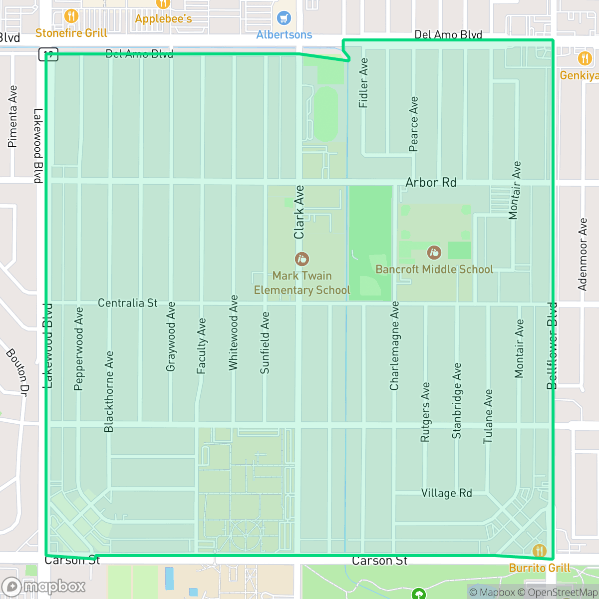 Map showing the location of Lakewood Village, Long Beach, CA