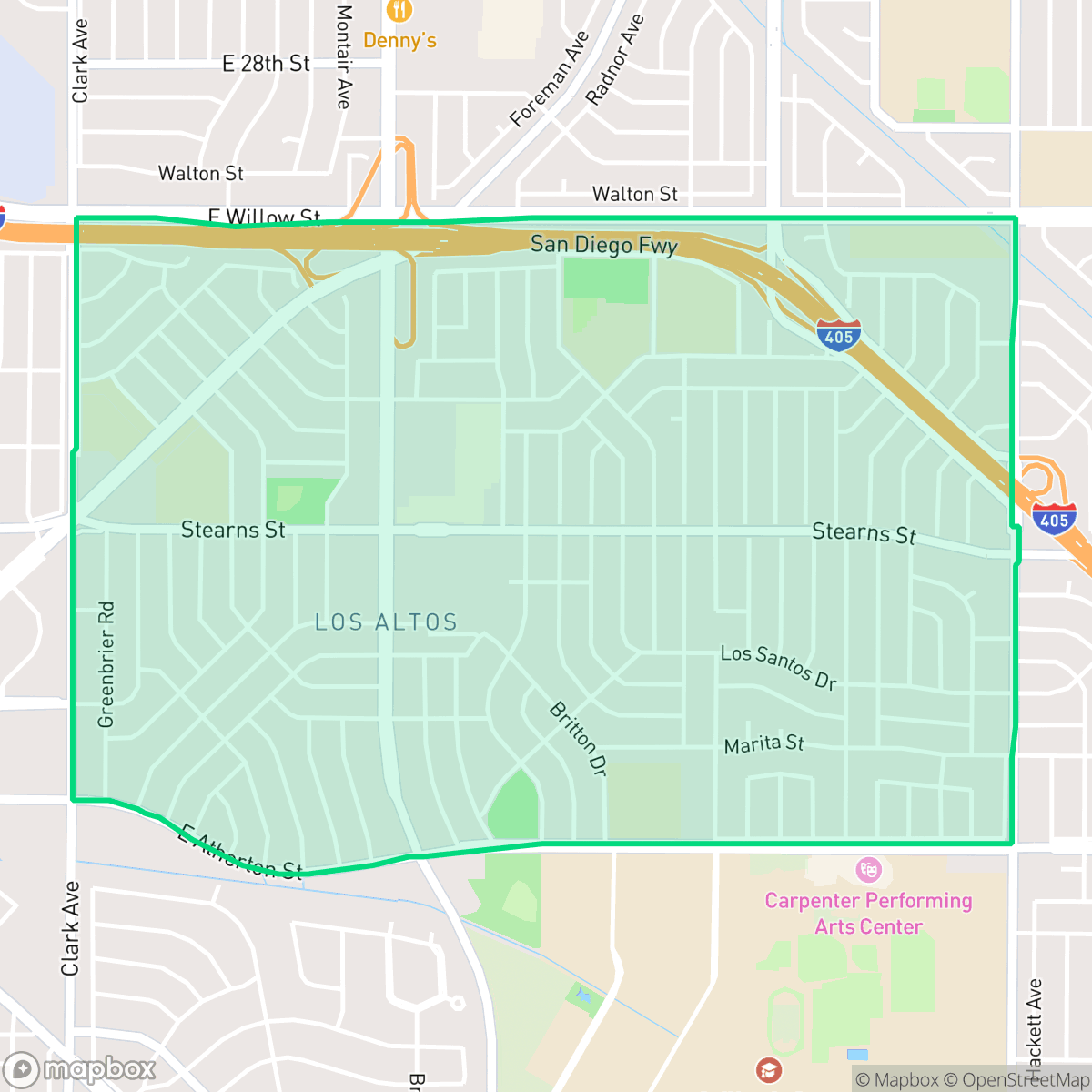 Map showing the location of Los Altos, Long Beach, CA