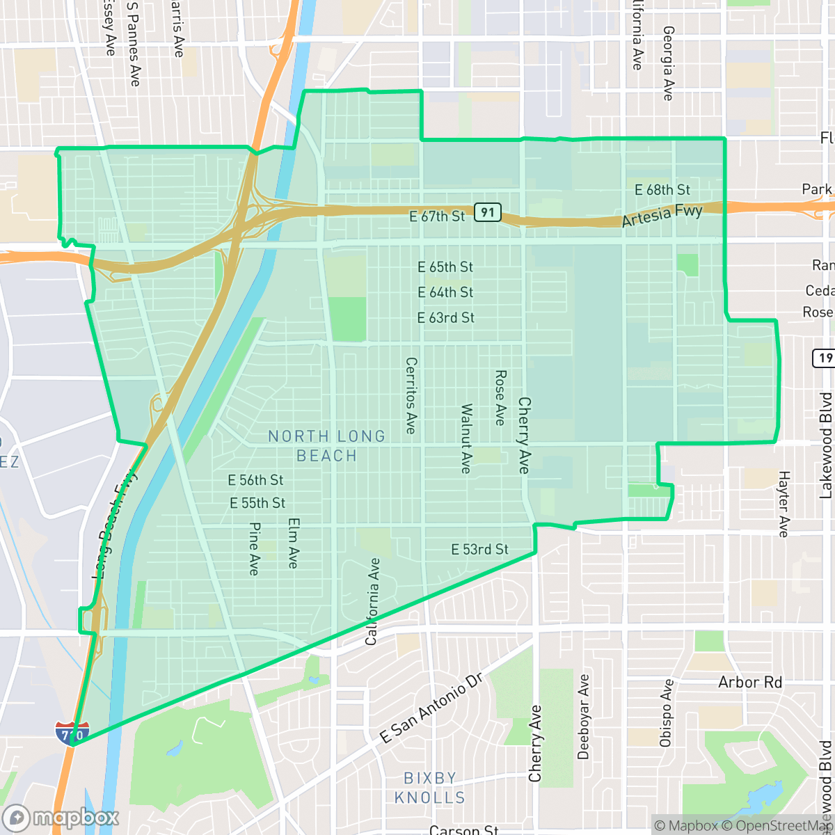 Map showing the location of North Long Beach, Long Beach, CA