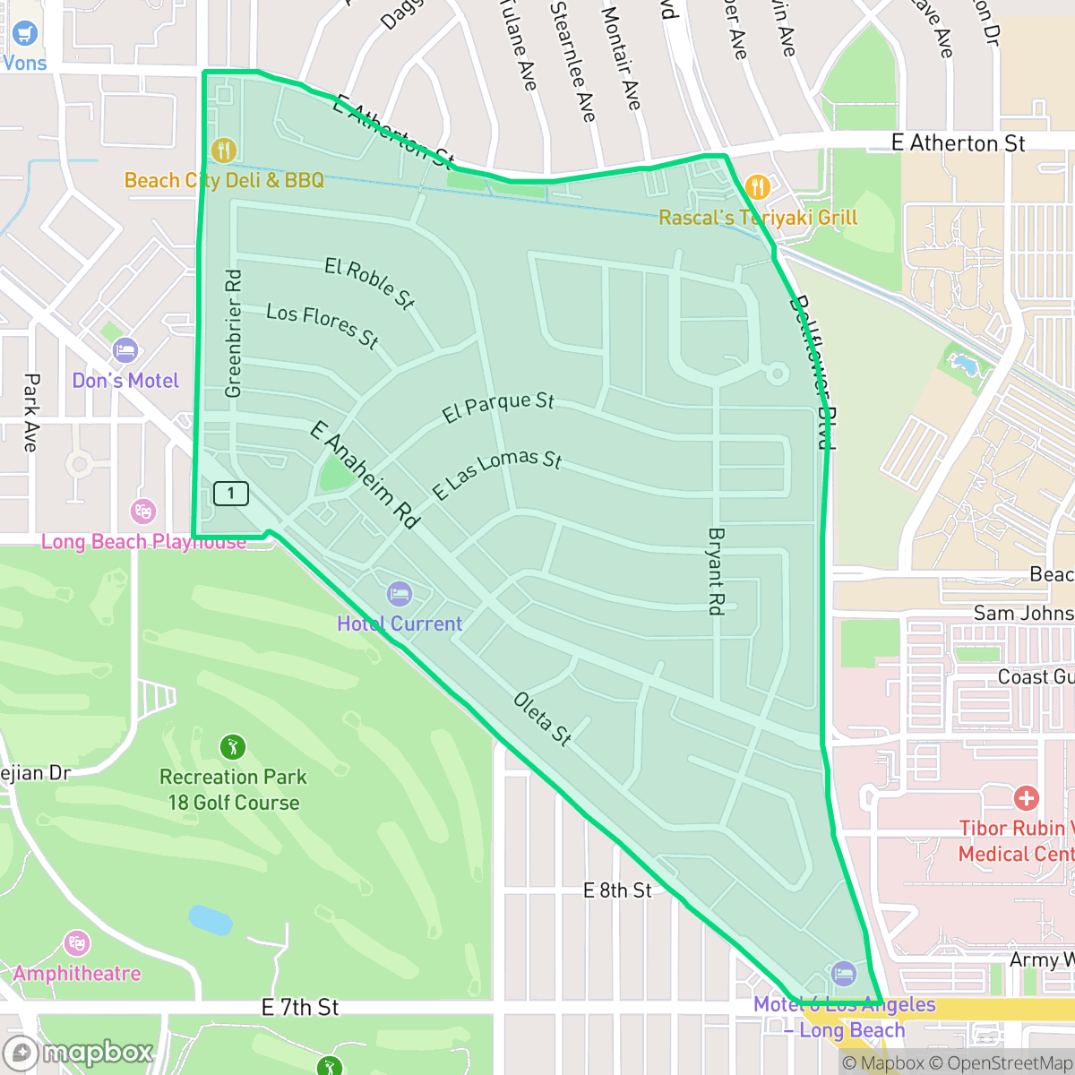 Map showing the location of Park Estates, Long Beach, CA