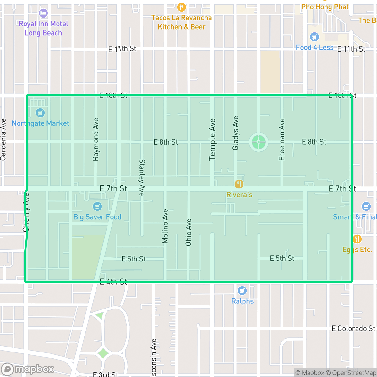 Map showing the location of Rose Park, Long Beach, CA