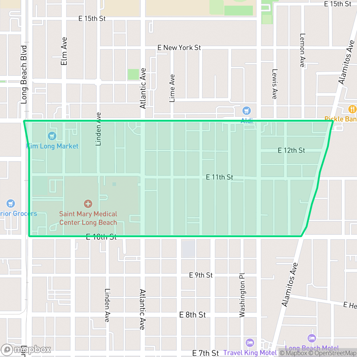 Map showing the location of Saint Mary's, Long Beach, CA