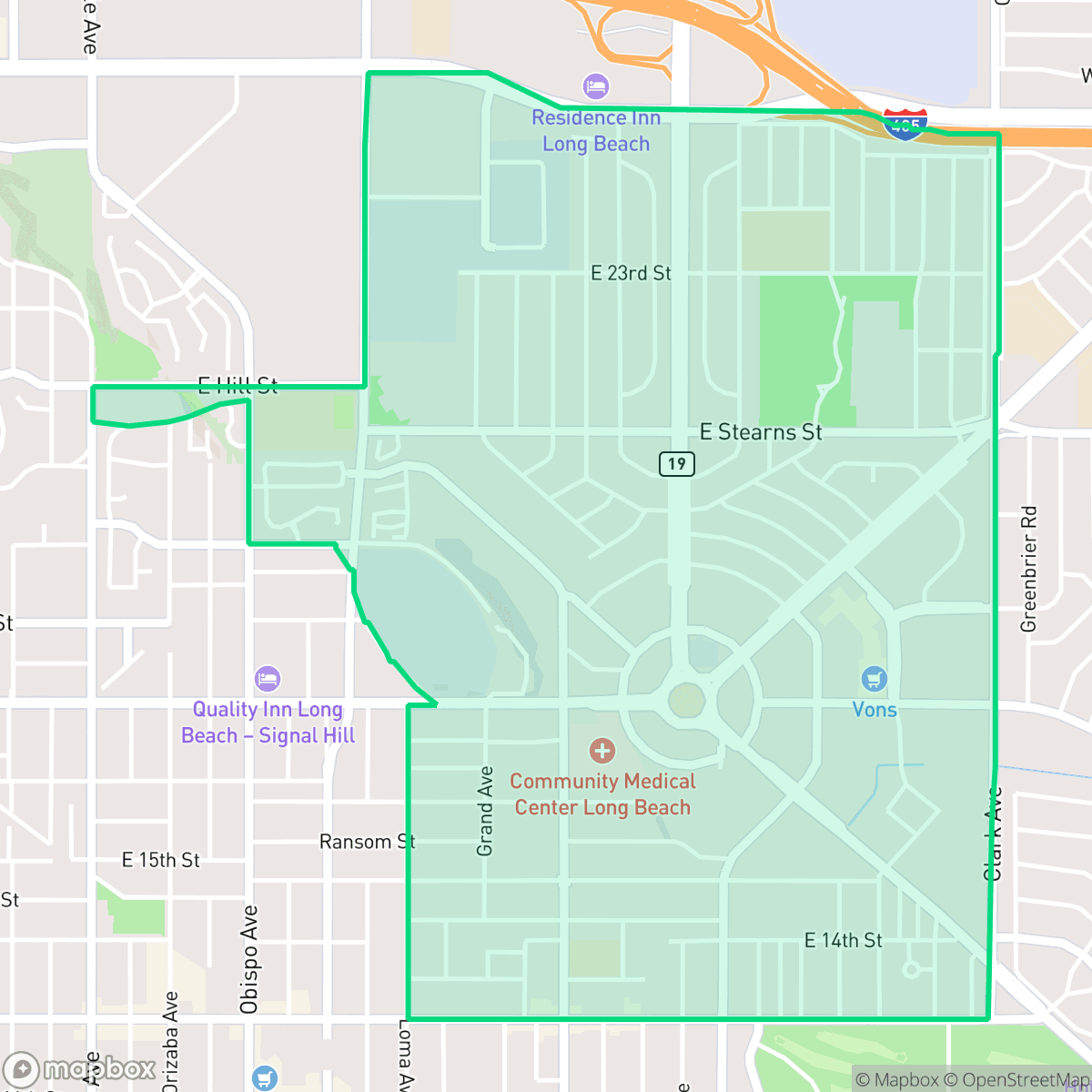 Map showing the location of Traffic Circle, Long Beach, CA