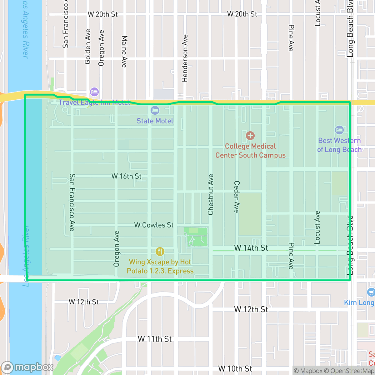 Map showing the location of Washington School, Long Beach, CA