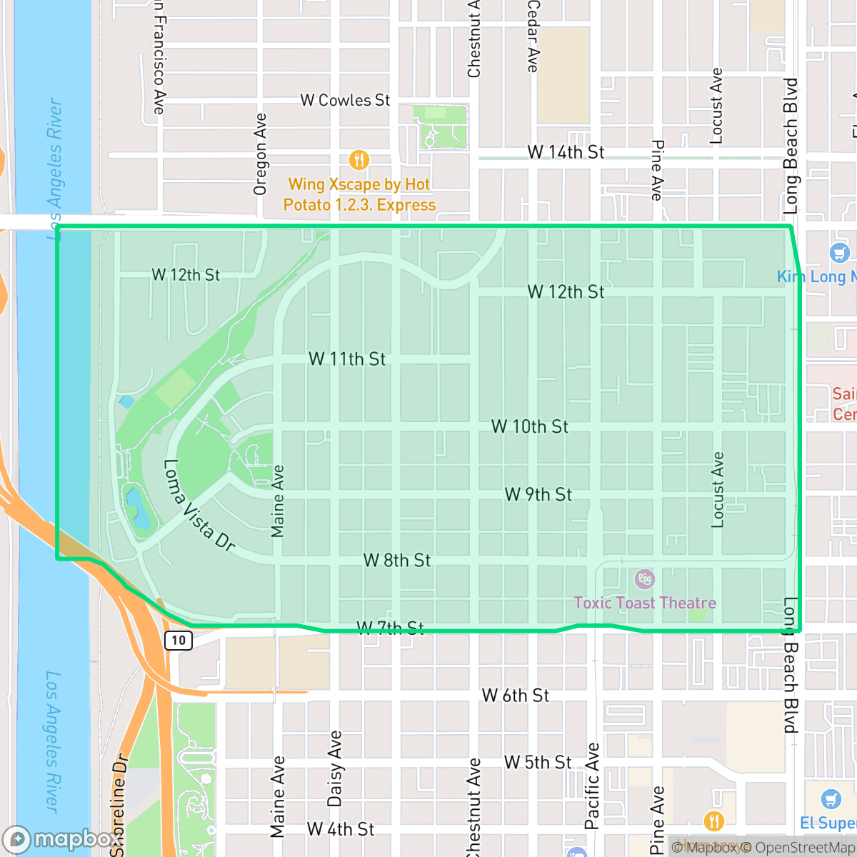 Map showing the location of Willmore City, Long Beach, CA
