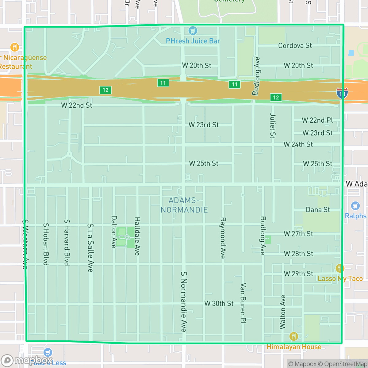 Map showing the location of Adams-Normandie, Los Angeles, CA