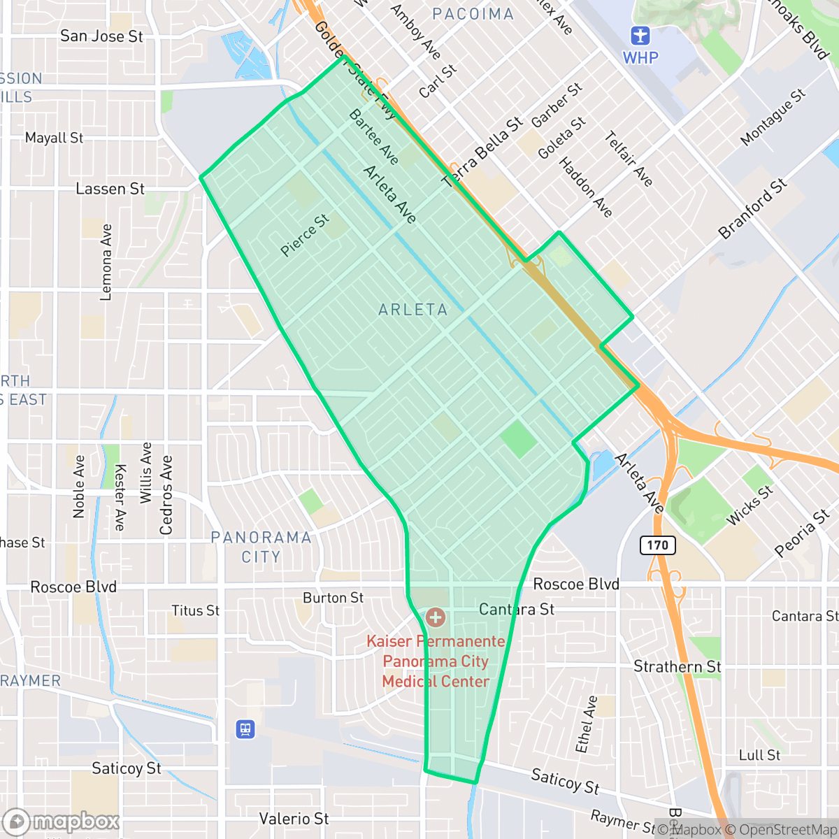 Map showing the location of Arleta, Los Angeles, CA