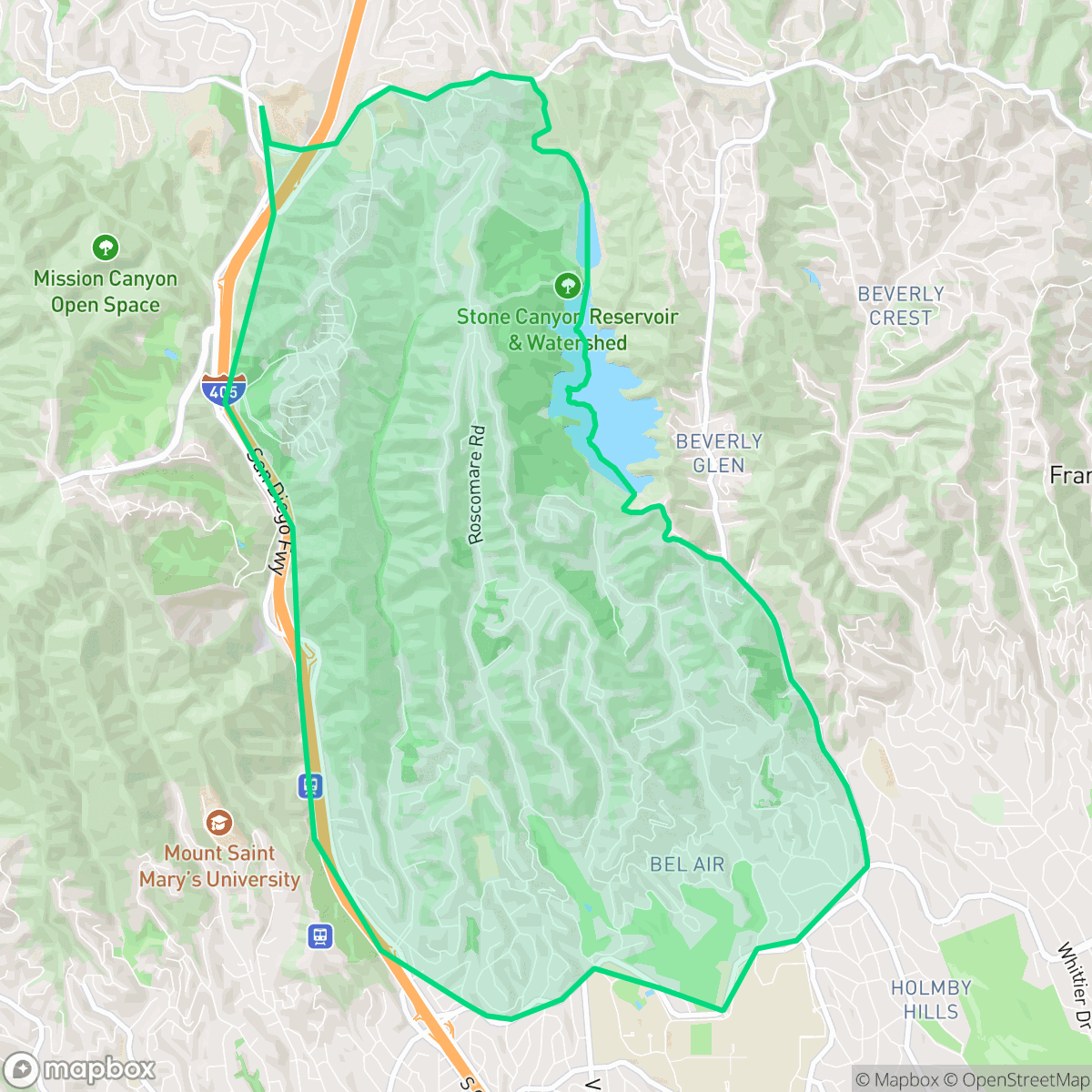 Map showing the location of Bel Air, Los Angeles, CA