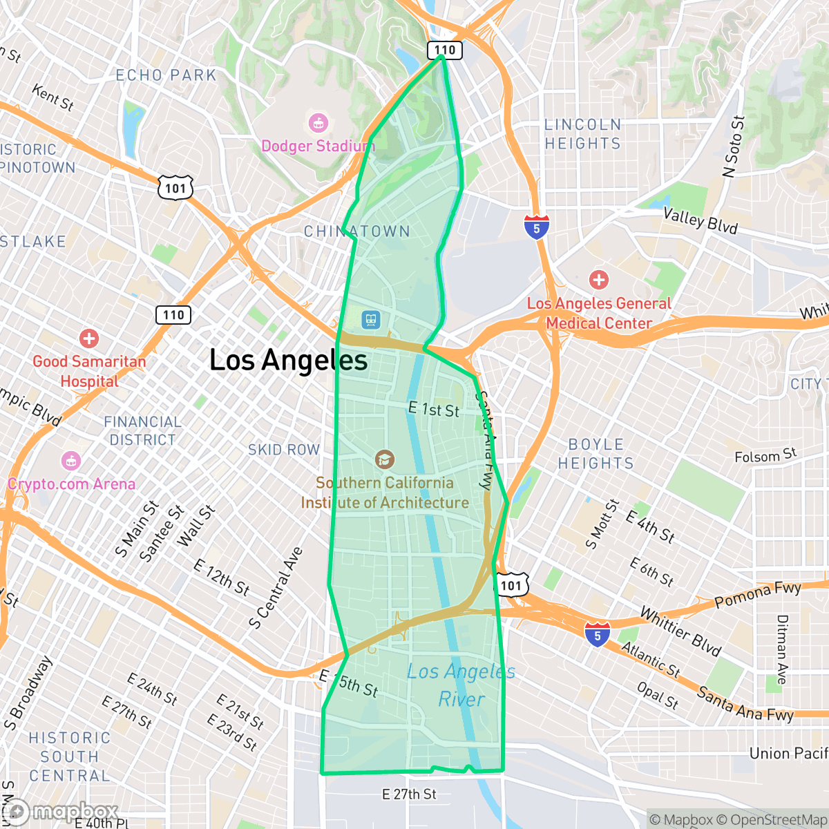 Map showing the location of Central City East, Los Angeles, CA