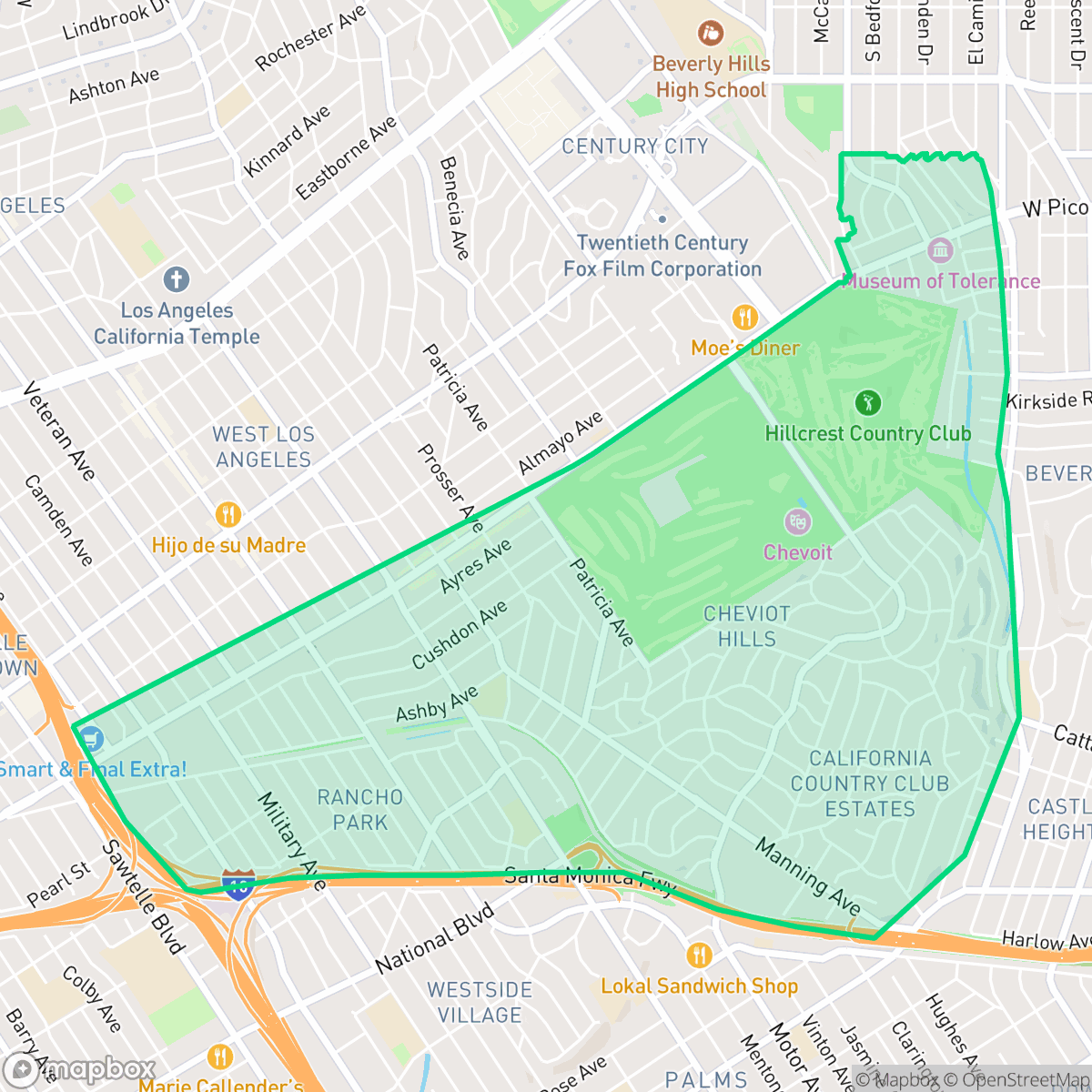 Map showing the location of Cheviot Hills, Los Angeles, CA