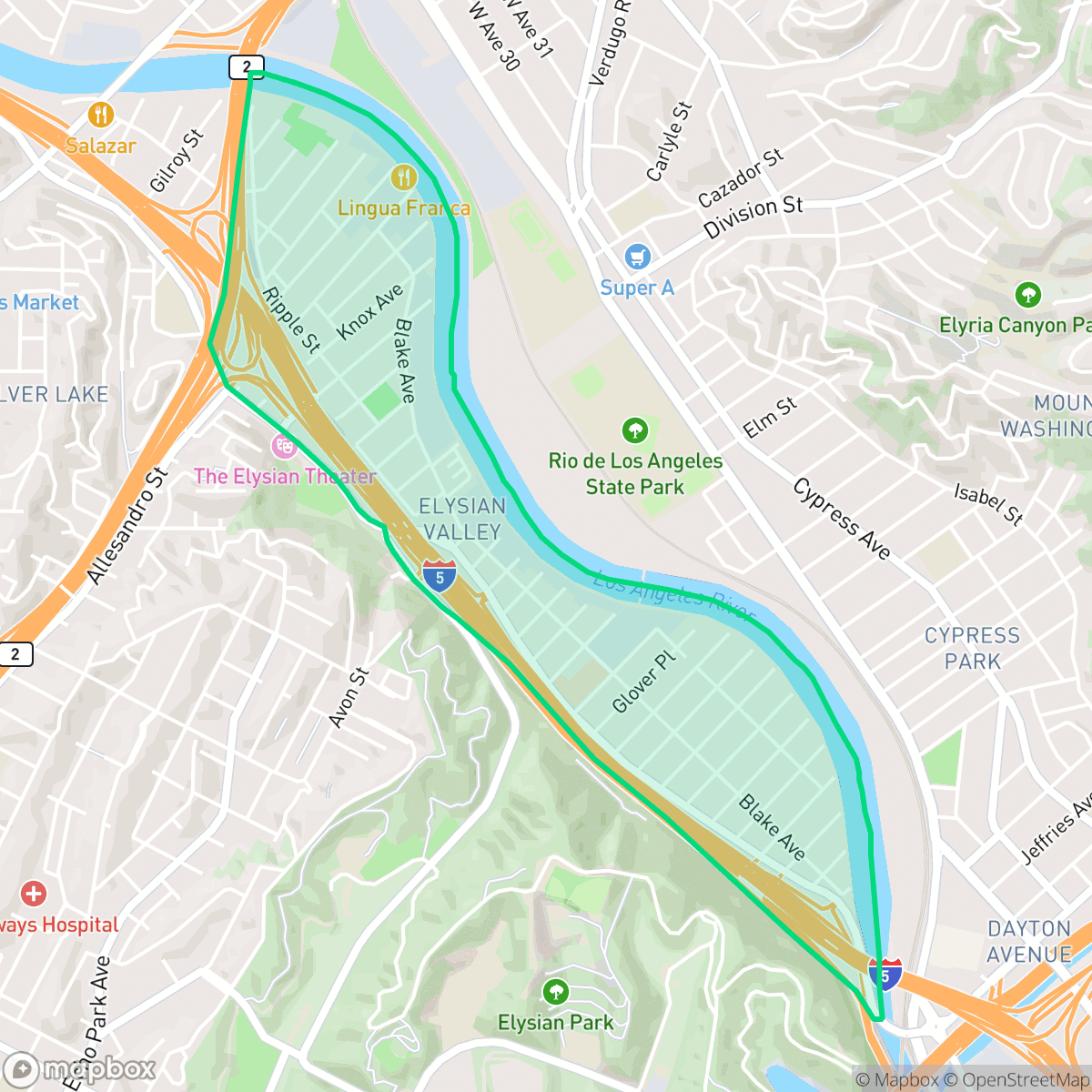 Map showing the location of Elysian Valley, Los Angeles, CA