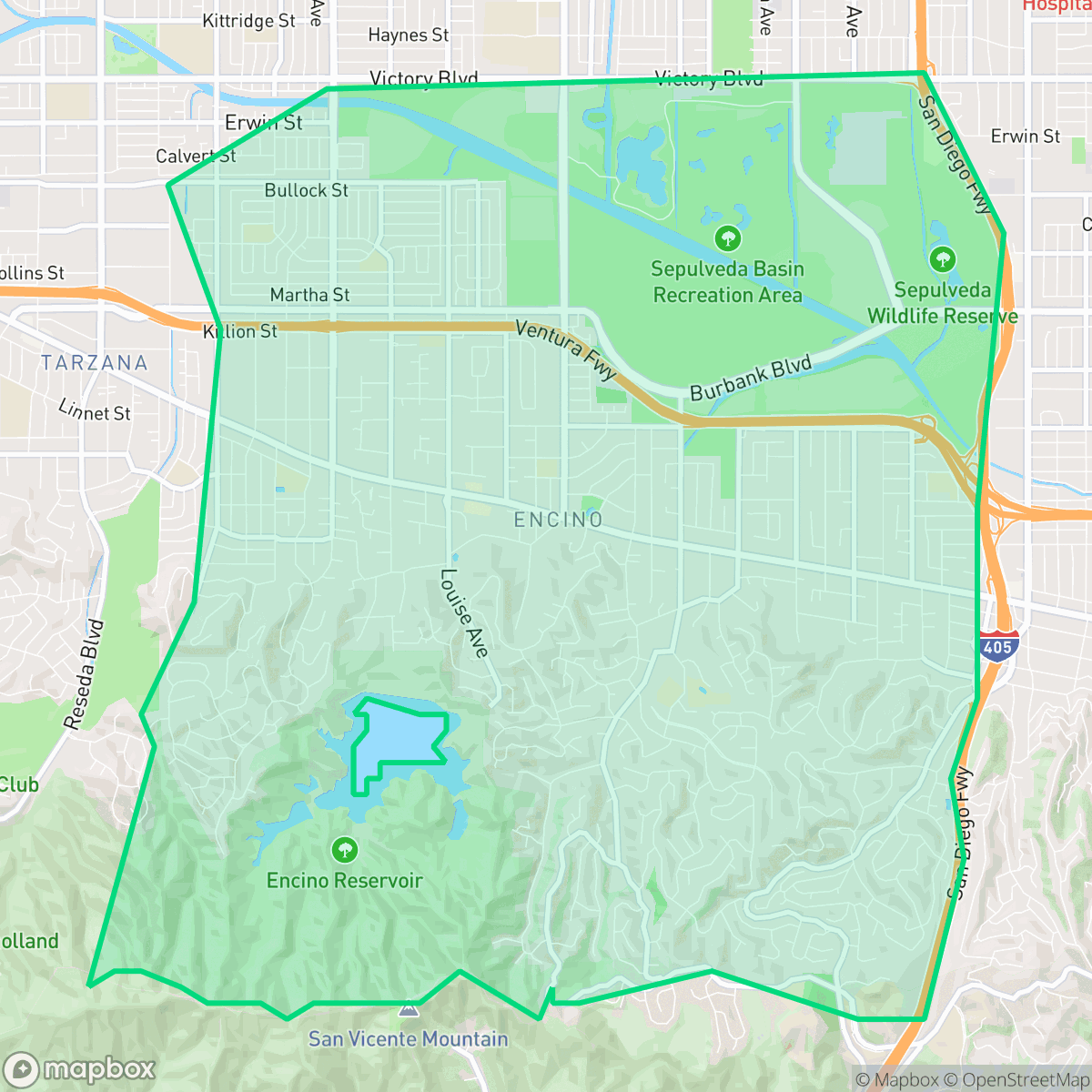Map showing the location of Encino, Los Angeles, CA