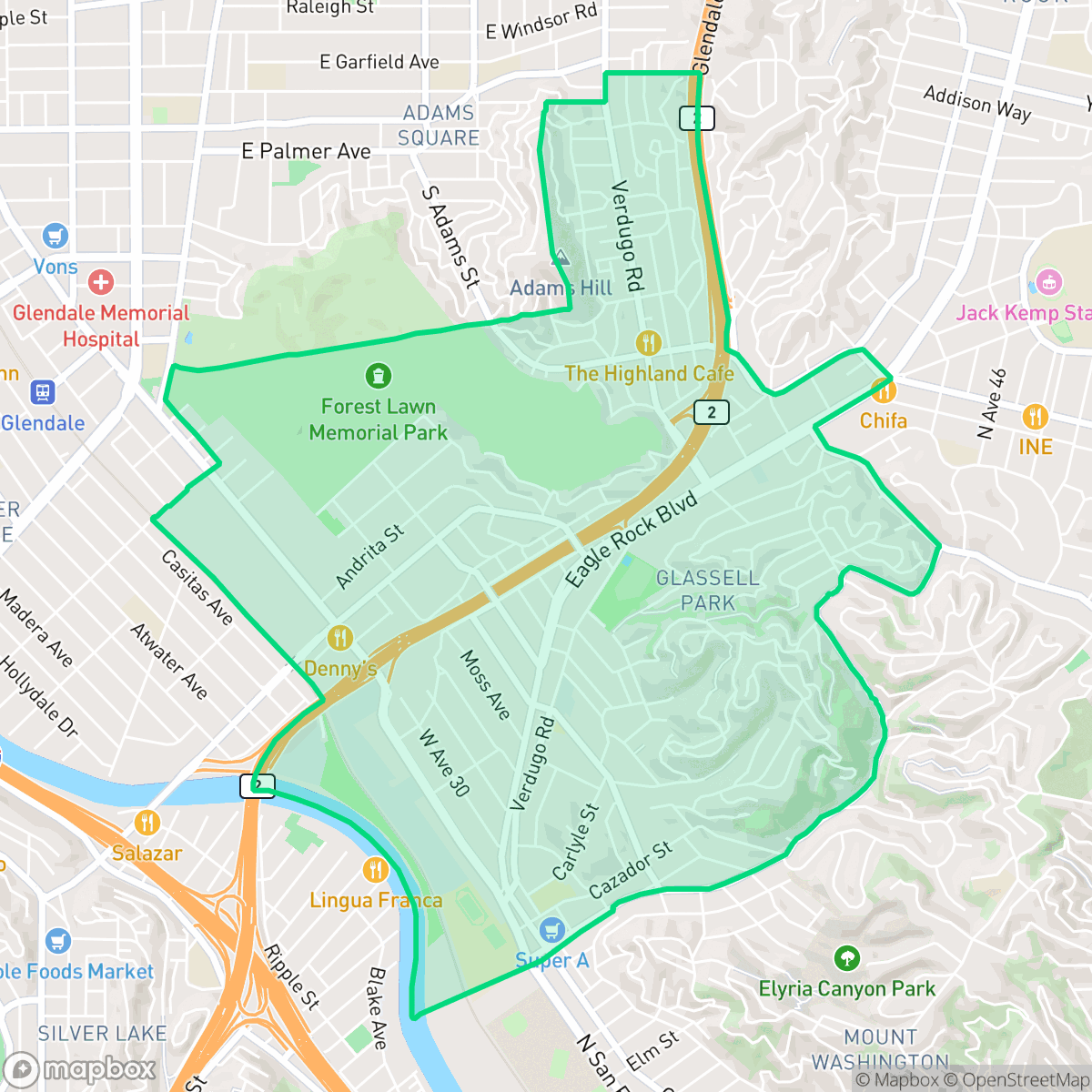 Map showing the location of Glassell Park, Los Angeles, CA