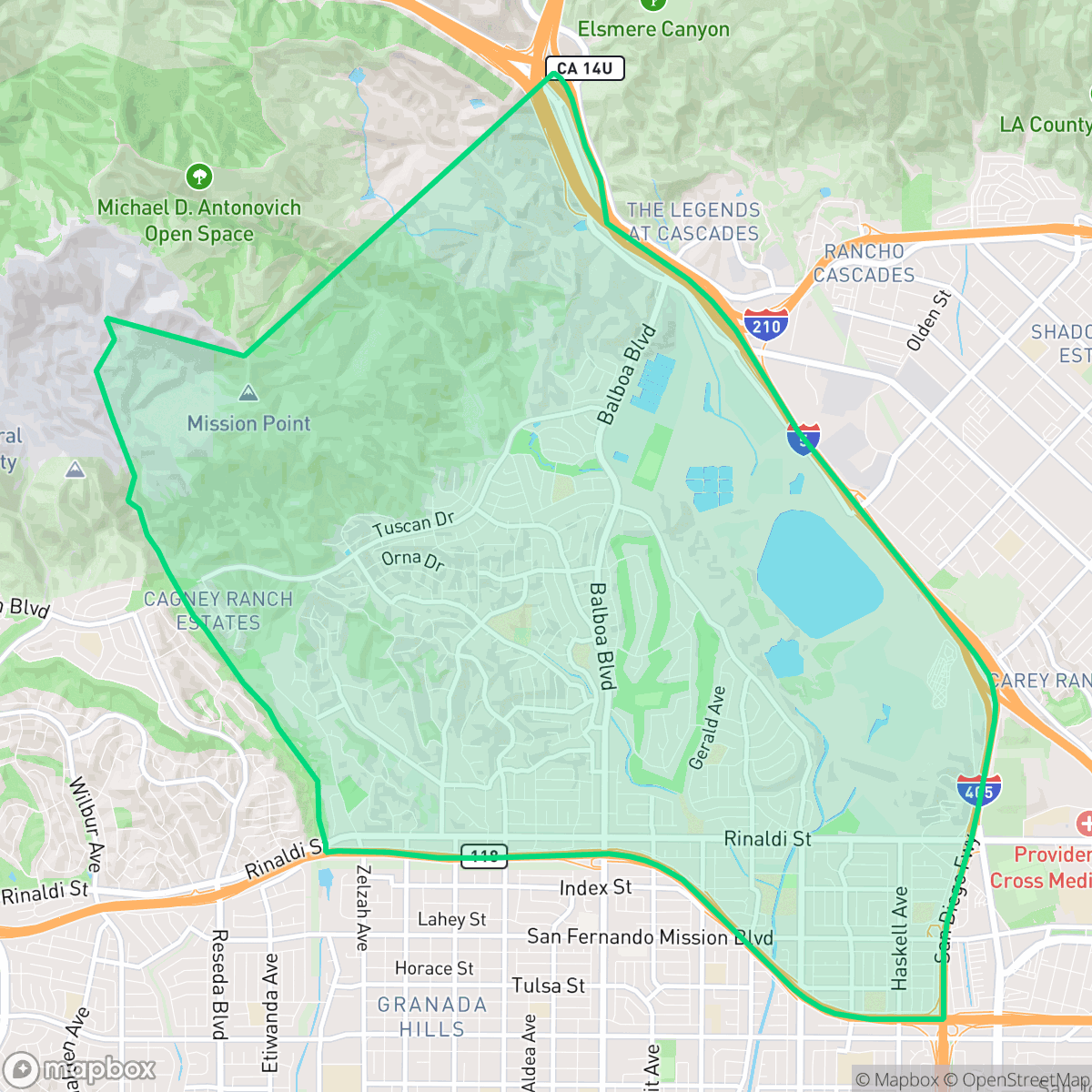 Map showing the location of Granada Hills North Neighborhood Council District, Los Angeles, CA