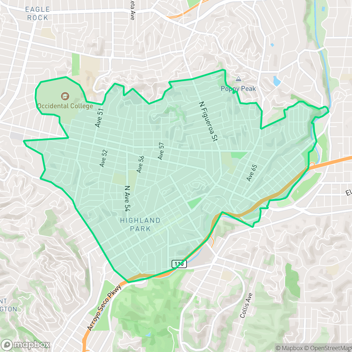 Map showing the location of Highland Park, Los Angeles, CA