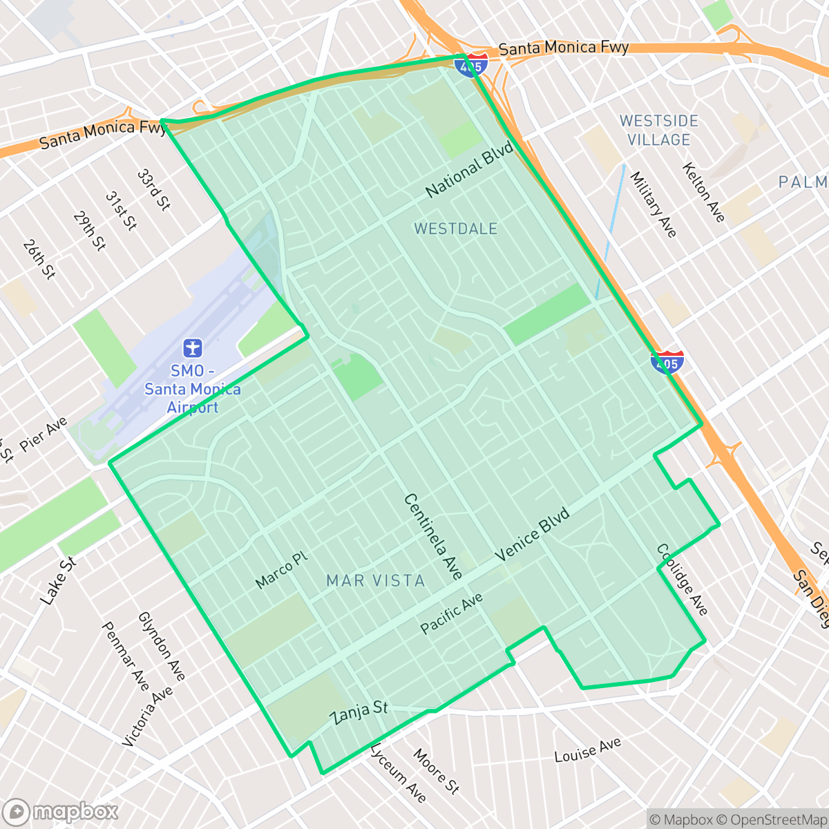 Map showing the location of Mar Vista, Los Angeles, CA