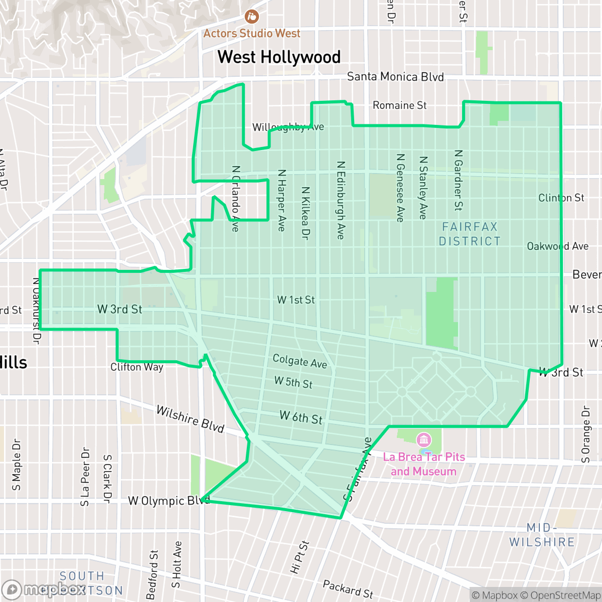 Map showing the location of Mid City West, Los Angeles, CA