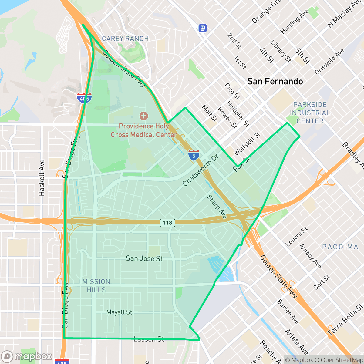 Map showing the location of Mission Hills, Los Angeles, CA