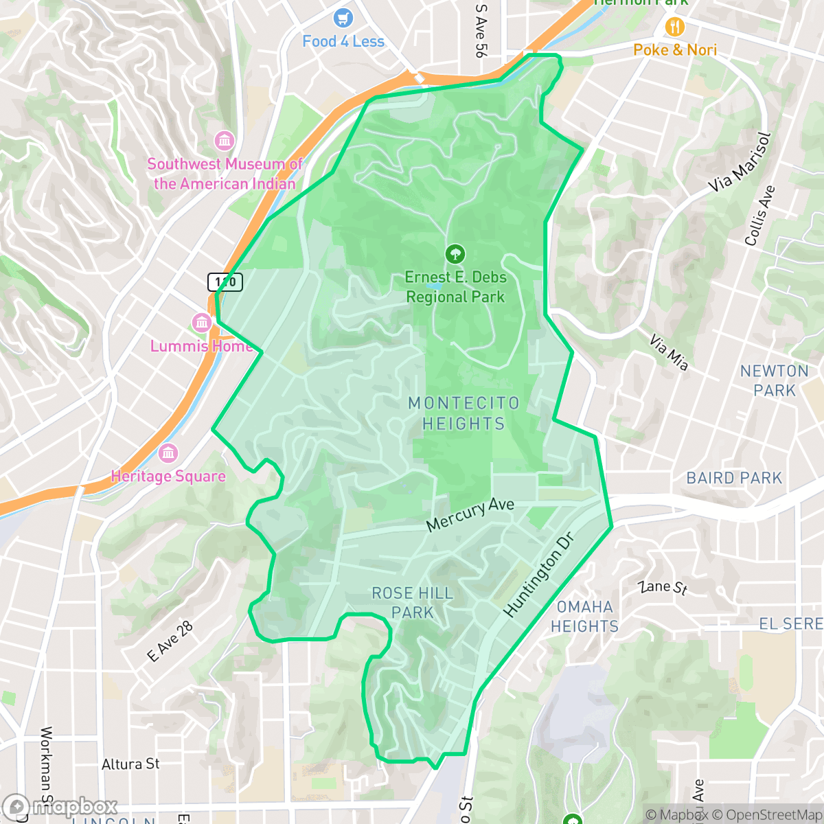 Map showing the location of Montecito Heights, Los Angeles, CA
