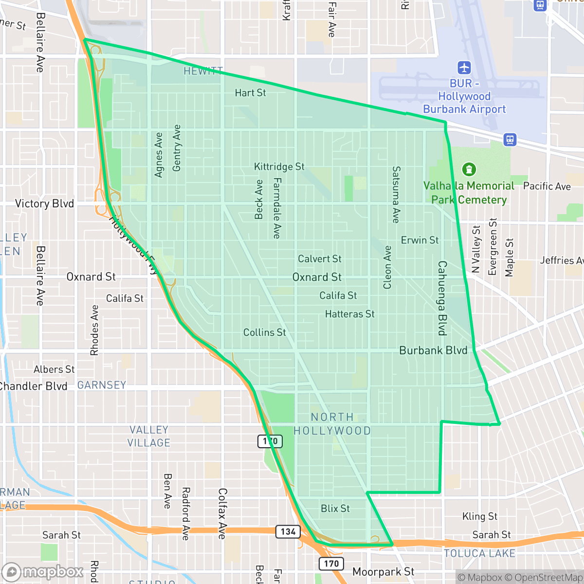 Map showing the location of North Hollywood, Los Angeles, CA