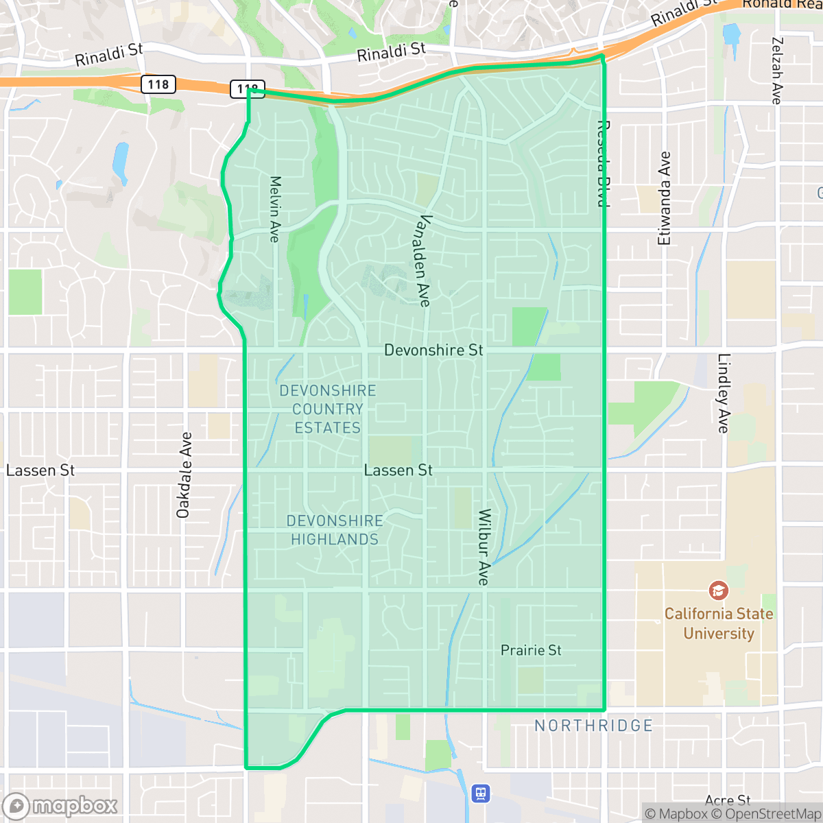 Map showing the location of Northridge West Neighborhood Council District, Los Angeles, CA