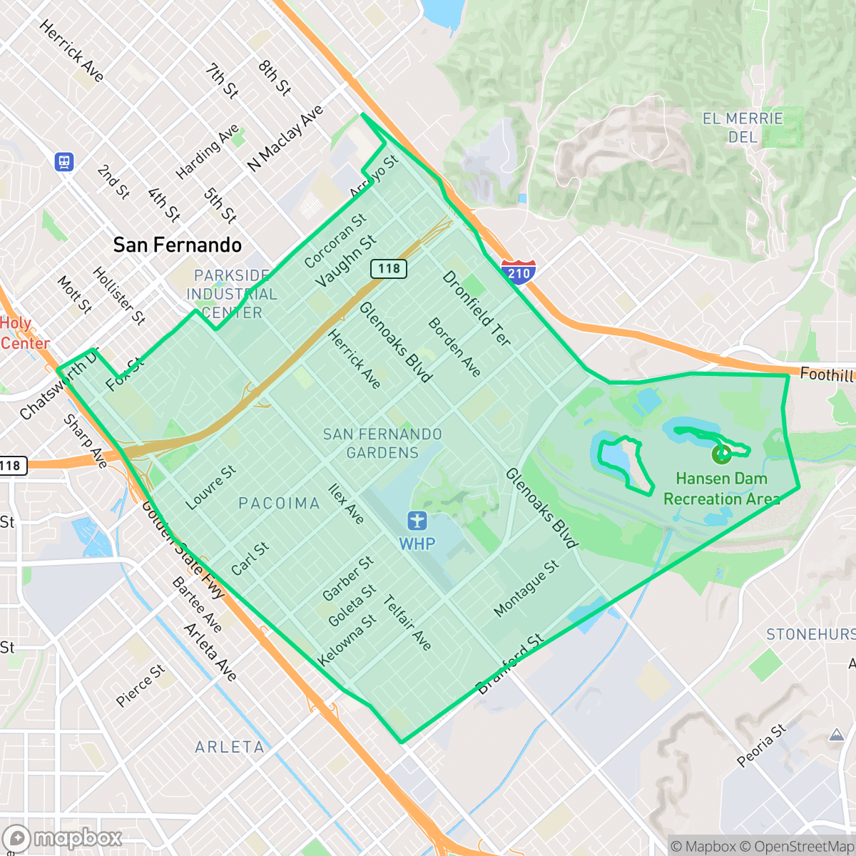 Map showing the location of Pacoima, Los Angeles, CA