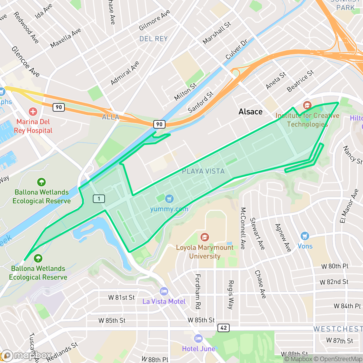 Map showing the location of Playa Vista, Los Angeles, CA