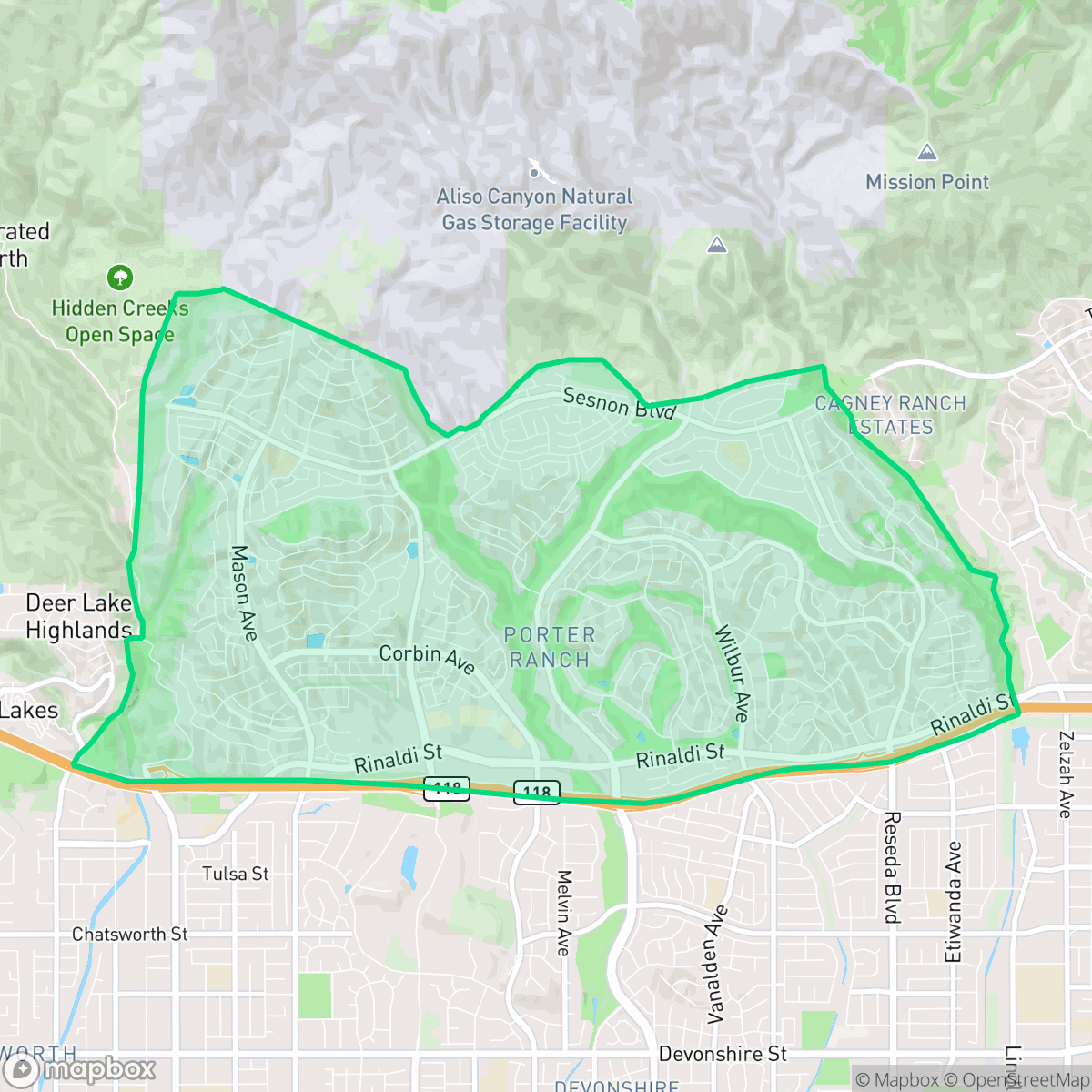 Map showing the location of Porter Ranch, Los Angeles, CA