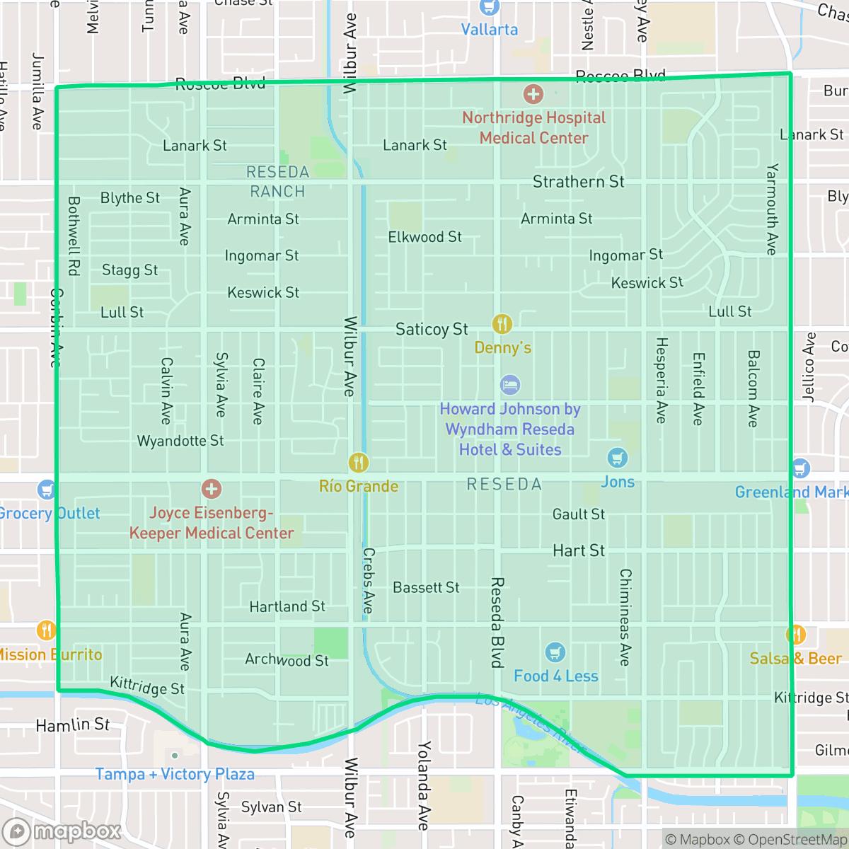 Map showing the location of Reseda, Los Angeles, CA