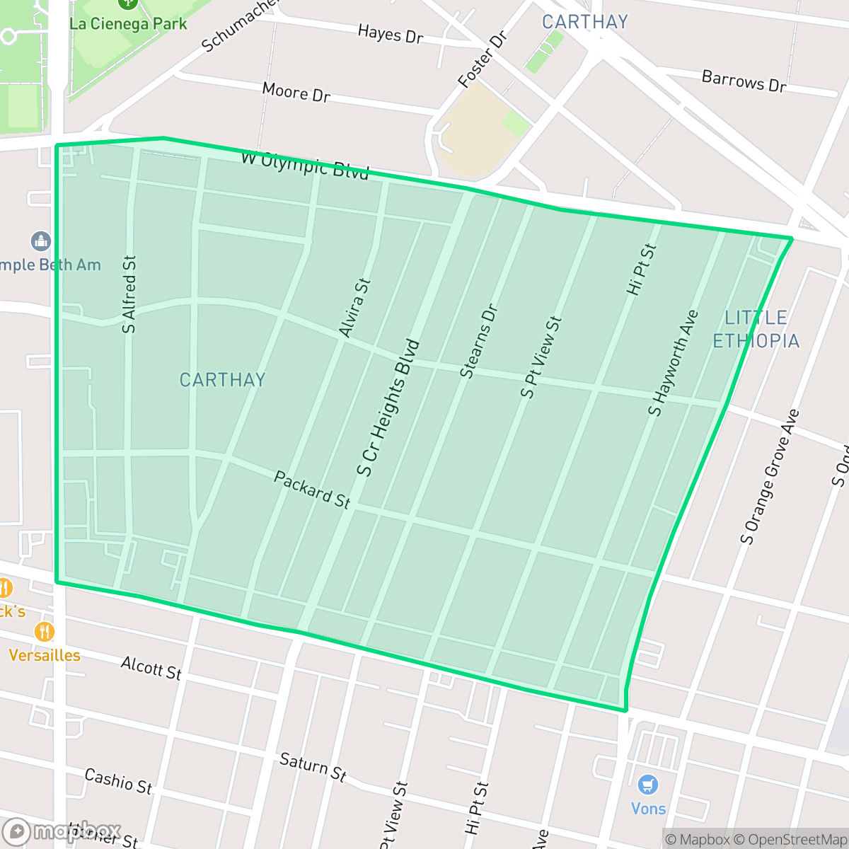 Map showing the location of South Carthay, Los Angeles, CA