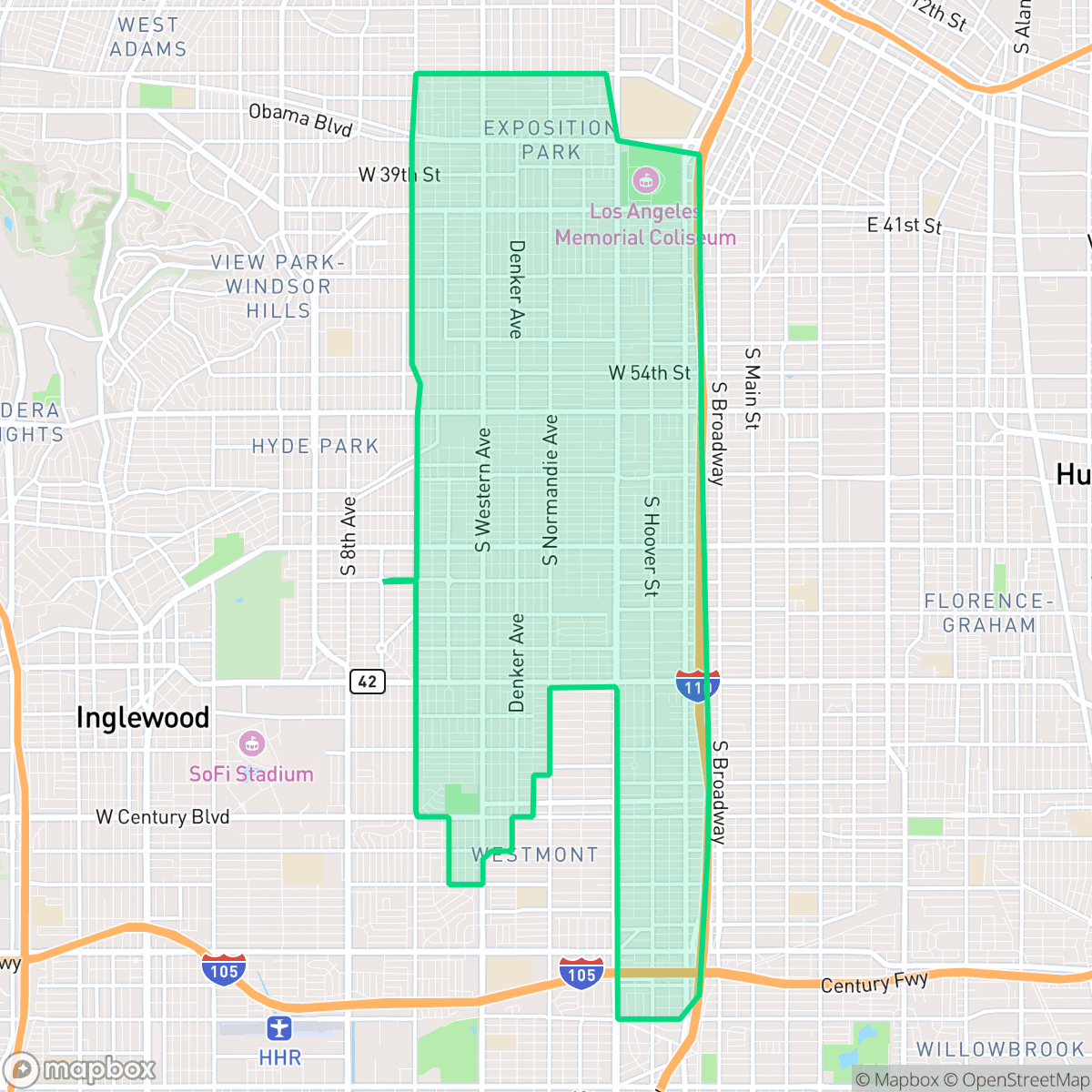 Map showing the location of South Los Angeles, Los Angeles, CA