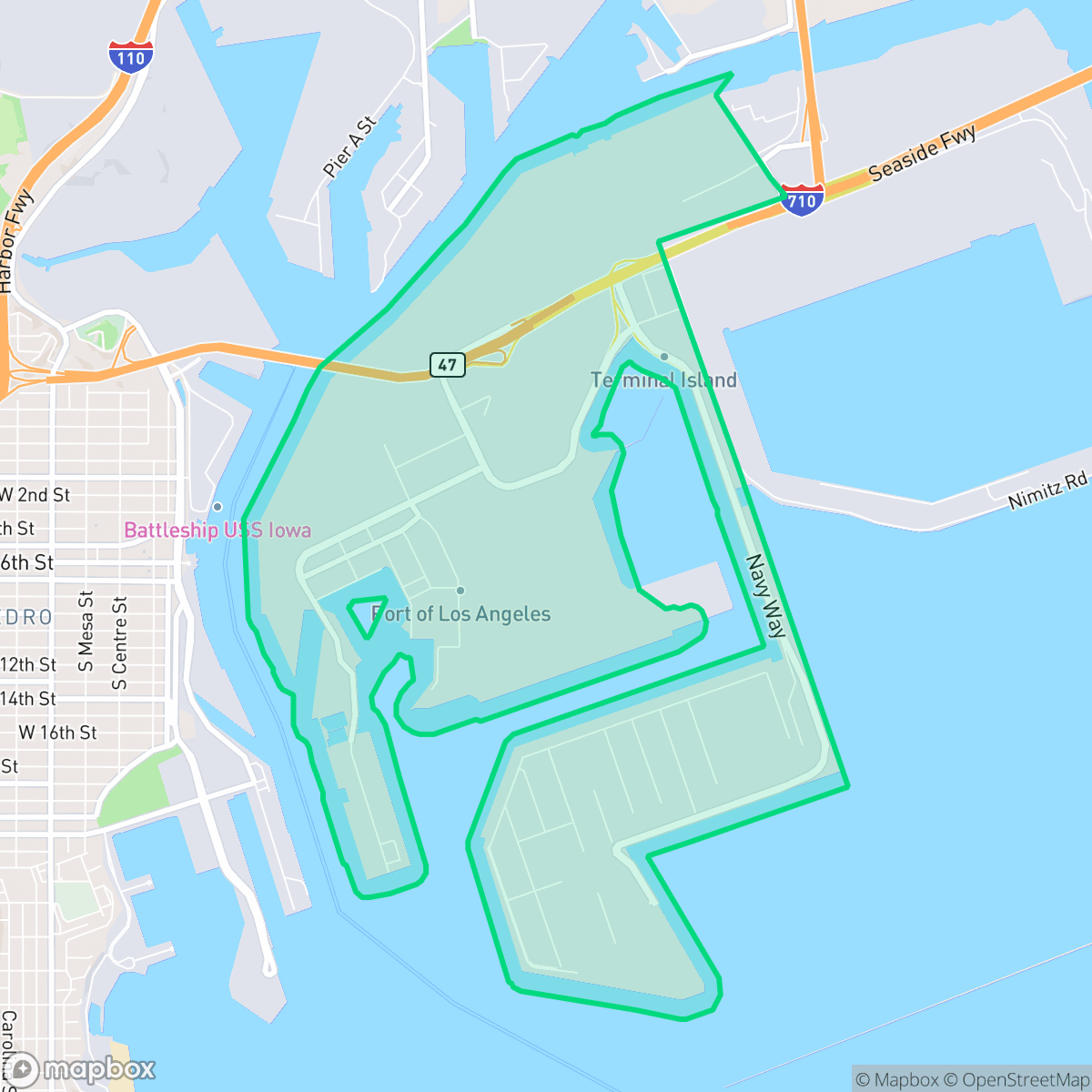 Map showing the location of Terminal Island, Los Angeles, CA