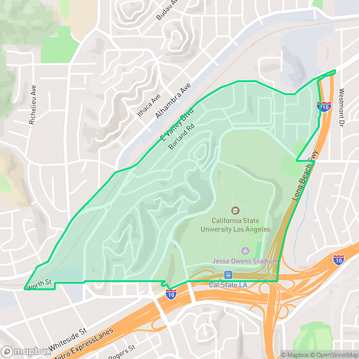Map showing the location of University Hills, Los Angeles, CA