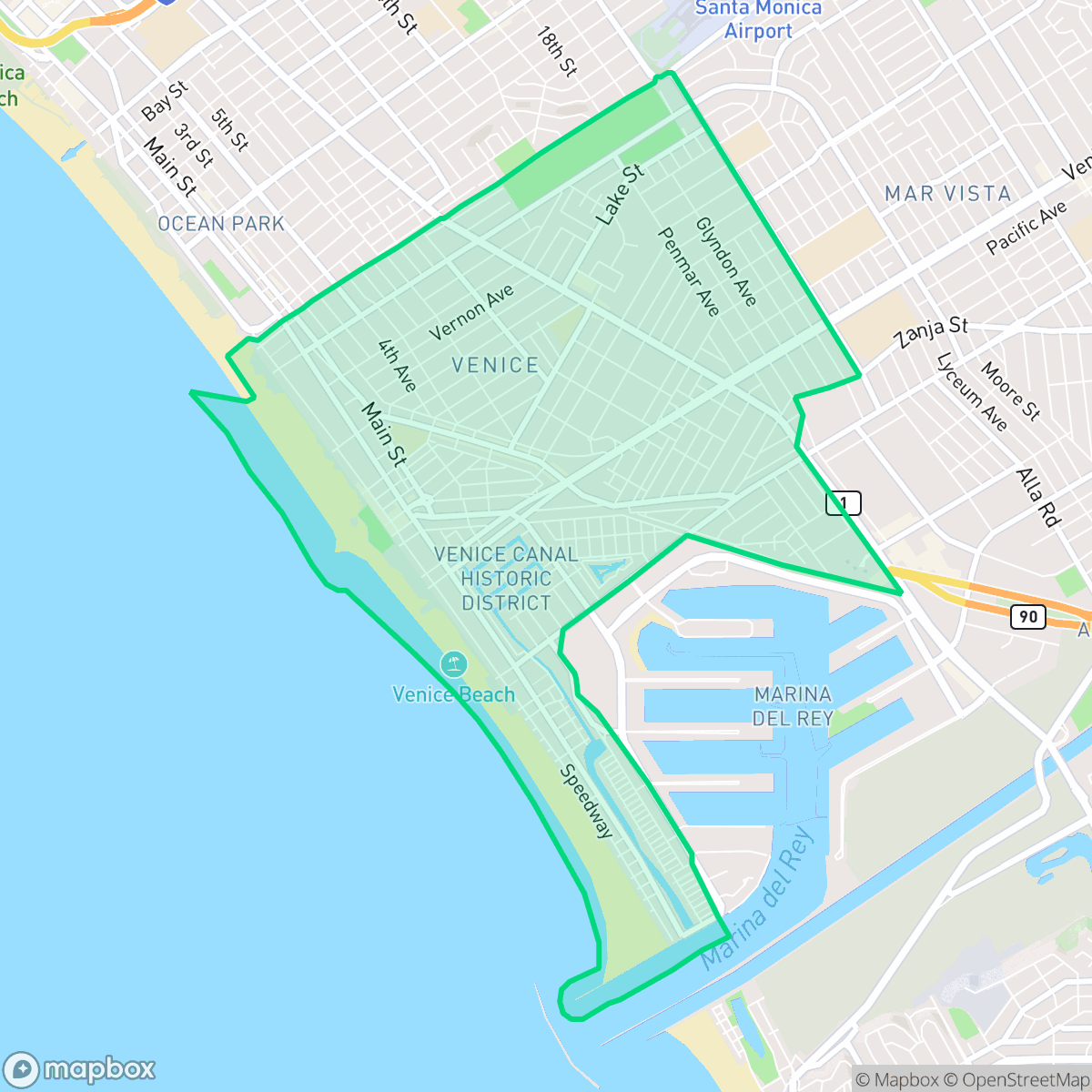 Map showing the location of Venice, Los Angeles, CA