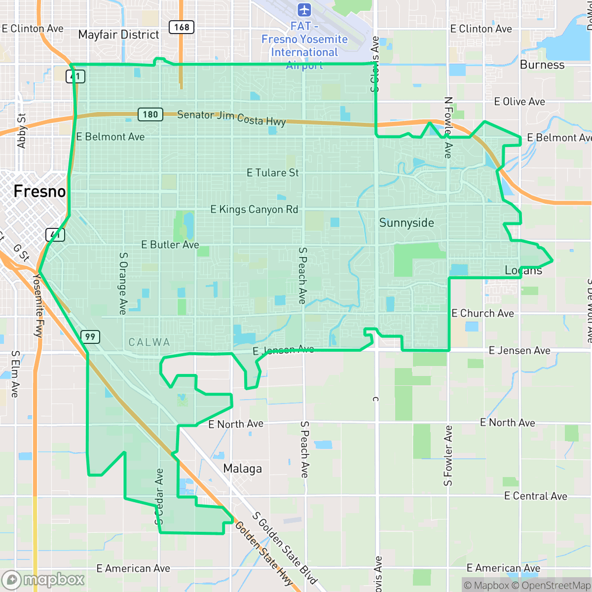 Map showing the location of Roosevelt, Mayfair, CA