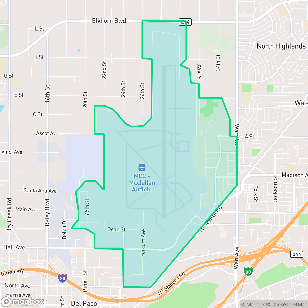 Map showing the location of McClellan Park, CA — coverage area