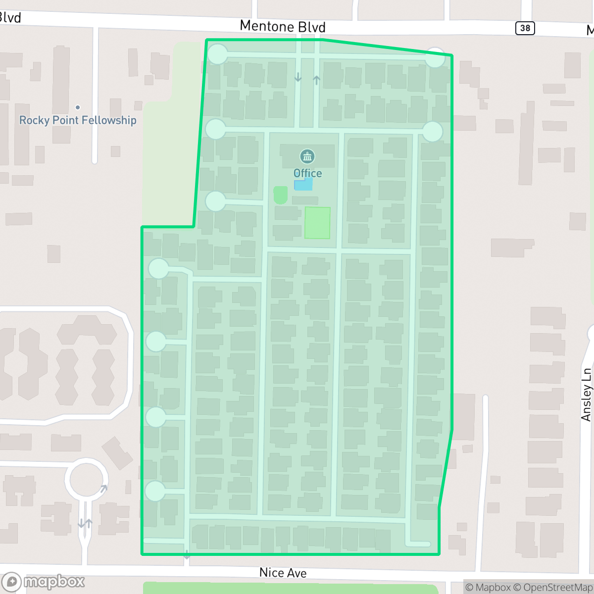 Map showing the location of Friendly Hills Mobile Estates, Mentone, CA